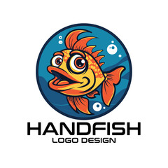 Handfish Cartoon Vector Logo Design