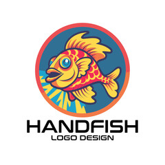 Handfish Cartoon Vector Logo Design