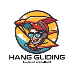 Hang Gliding Cartoon Vector Logo Design