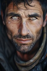 Portrait of a man with dirty face and dirty face,  Close-up