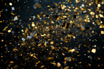 Golden confetti on a black background,  Festive abstract background