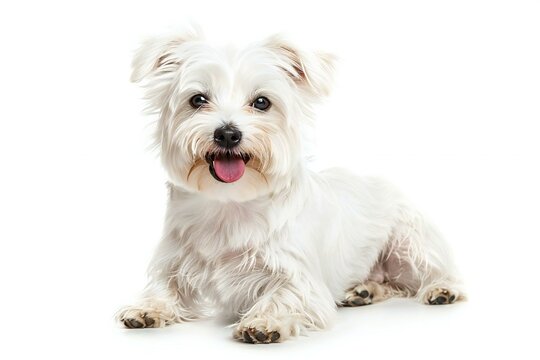 West highland white terrier in front of a white studio background