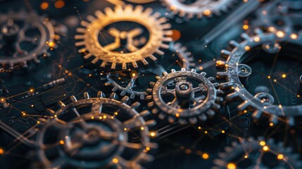 A series of interconnected gears and clockwork mechanisms symbolizing the precision of data...