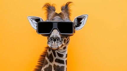 giraffe with vision virtual reality sunglass solid background
