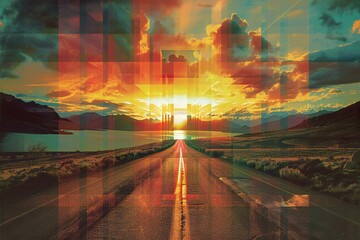 Sunset over the highway in the USA,  Conceptual image
