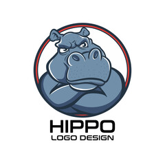Hippo Cartoon Vector Logo Design