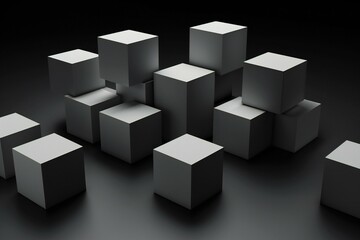 Fototapeta na wymiar Abstract of chaotic geometric shapes, Reflective surface with black and white cubes