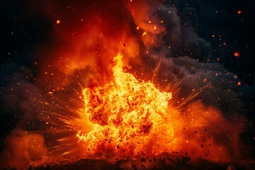 Fototapeta na wymiar Big fire explosion with smoke and flames on black background