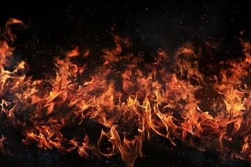 Fire flames on black background,  Abstract blaze fire flame texture background