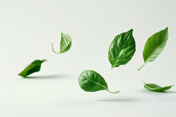 Leaves of basil levitate on a white background,  Isolated