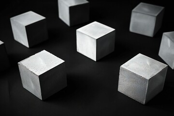 Concrete cubes on a black background,  Black and white photo