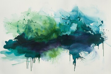 Abstract watercolor background,  Blue, green, yellow and black splashes