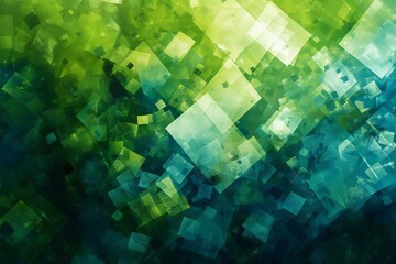 Abstract background with some squares on it in green and blue colors - obrazy, fototapety, plakaty