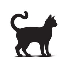 Cat Silhouette Vector Art Illustration. Black and White Cat with White Background. Cat Vector Clipart.