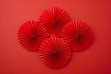 Red paper fan on a red background,  render illustration