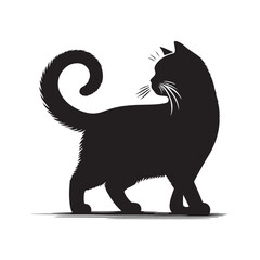 Obraz premium A Cat Silhouette Vector Art Illustration. Black and White Cat with White Background.