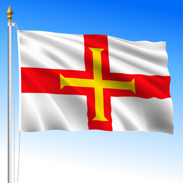 Bailiwick of Guernsey, official national waving flag, european country, vector illustration