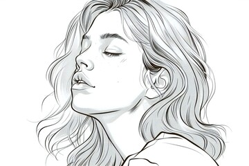 Sketch of a beautiful young woman with long hair in profile