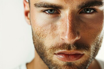 Closeup portrait of a handsome young man with beard and mustache - obrazy, fototapety, plakaty