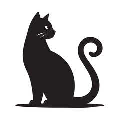 A Cat Silhouette Vector Art Illustration. Black and White Cat with White Background.