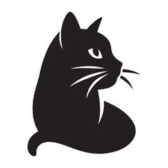 Obraz premium A Cat Silhouette Vector Art Illustration. Black and White Cat with White Background.