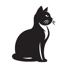 Cat Silhouette Vector Art Illustration. Black and White Cat with White Background.