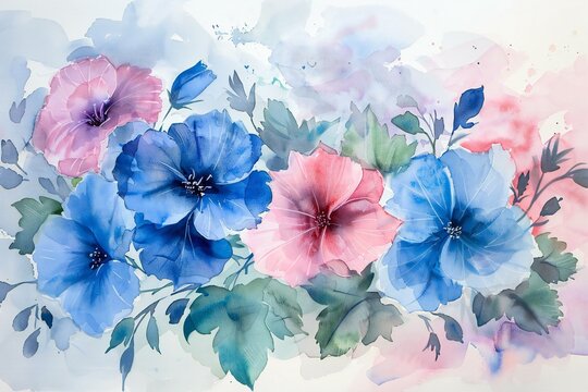 Watercolor floral background,  Watercolor flowers,  Hand-drawn illustration