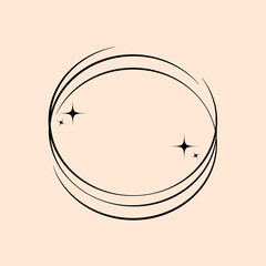 Y2K border line frames with stars, labels, stickers, abstract wavy and circle elements.	