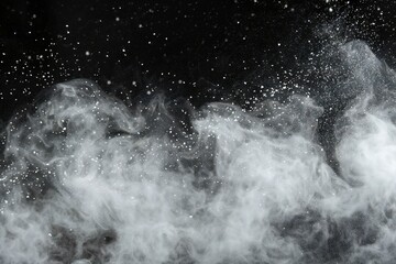 White cloud of smoke on a black background,  Close-up