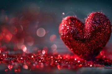 Valentine's day background with red heart and bokeh lights