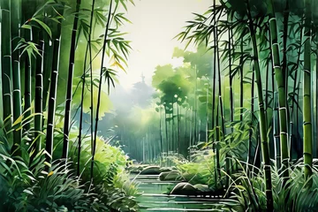 Poster bamboo forest, capturing the elegance of the tall stalks and the intricate patterns of their naturally © boying