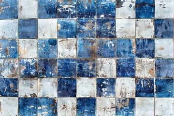 Old dirty blue and white tile wall texture,  Abstract background and texture for design