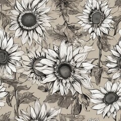 sunflowers with green leaves on grey background. generative ai