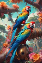 macaw parrot on a branch with