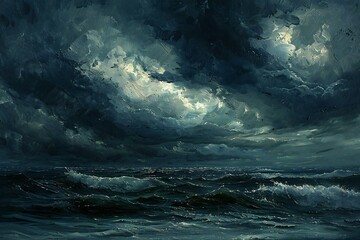 Fantasy seascape with stormy sea