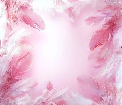 Beautiful abstract light pink feathers on white AI-generated Image