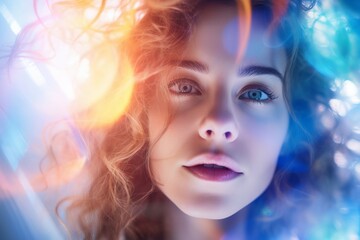 Fototapeta premium A teen blowing iridescent bubbles outdoors, creating a whimsical, dreamy atmosphere