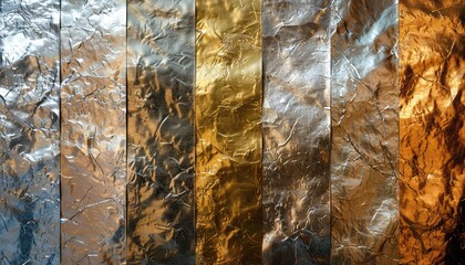 Metallic Textures, Shiny and reflective metallic textures like gold, silver, or copper, suitable for creating glamorous and upscale designs for print or web