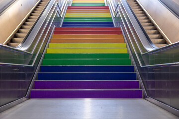 Rainbow colored steps. LGBE community concept