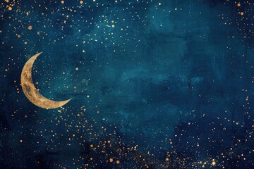 Obraz na płótnie Canvas A magical scene featuring a cluster of twinkling stars and a crescent moon against a backdrop of deep indigo, leaving space for your personalized holiday message.