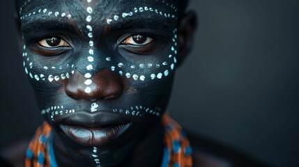 Portrait of Man with Traditional Tribal Face Paint