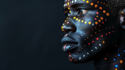 Profile Portrait of a Man with Traditional Tribal Face Paint
