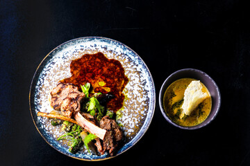 Grilled foods - rack of lamb with parsley, white radish and grocery