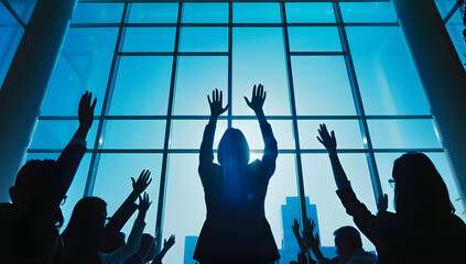 Conference participants raising their hands in Q&A session