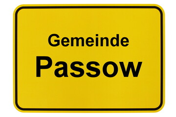Illustration eines Ortsschildes der Gemeinde Passow in Mecklenburg-Vorpommern - obrazy, fototapety, plakaty