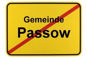 Illustration eines Ortsschildes der Gemeinde Passow in Mecklenburg-Vorpommern - obrazy, fototapety, plakaty