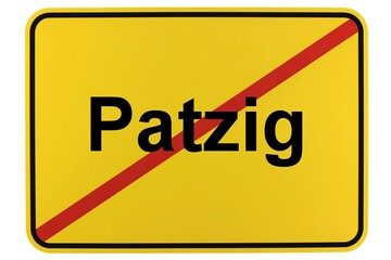 Illustration eines Ortsschildes der Gemeinde Patzig in Mecklenburg-Vorpommern - obrazy, fototapety, plakaty