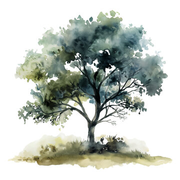 Tree in watercolor style isolated on transparent background.