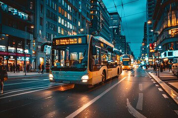 modern public city bus on the night street