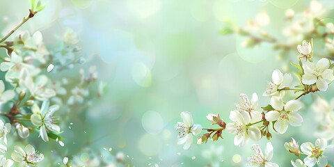 White spring flowers panorama blooming cherry spring nature background Abstract nature background with white flowers and multicolored bokeh Beautiful Branch Of Blossoming Tree In Spring Background